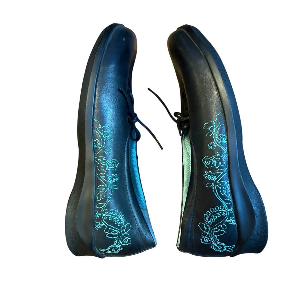Aetrex US 7 Wide Black Leather Embroidered Lace Up Orthotic Comfort Oxford Shoes - Picture 10 of 10